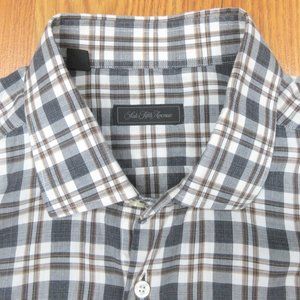 SAKS FIFTH AVENUE REGULAR FIT 100% COTTON SHIRT GRAY, BROWN & WHITE Sz LARGE, L
